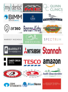 Aura floor Care Providing Specialist Commercial Carpet Cleaning For Bristol & the U.K S leading Businesses Logos of various Commercial carpet and floor cleaning works across the bristol area companies and organizations completed by Aura Floor care